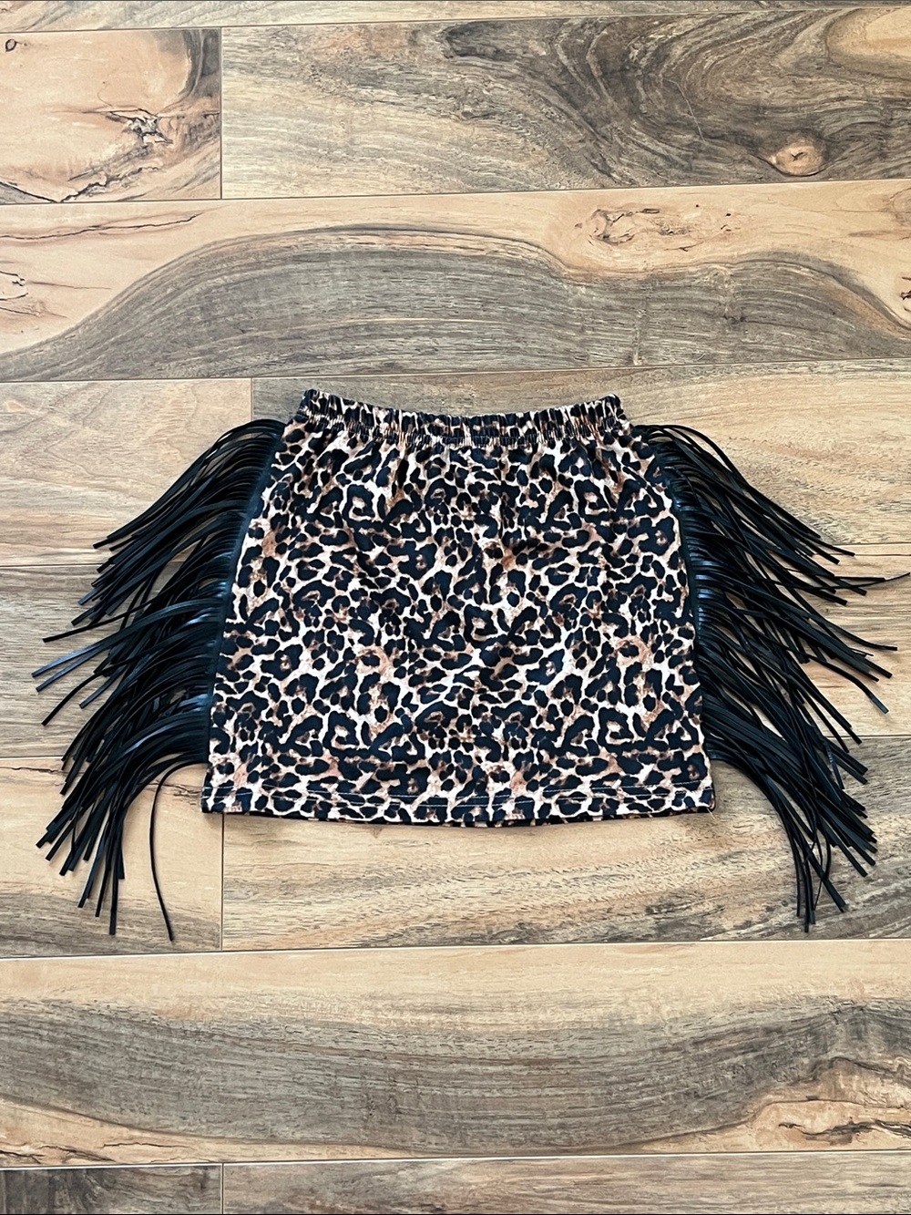 Leopard Fringe Skirt Western Cowgirl Rodeo Boutique Animal Print Black Girls 3T